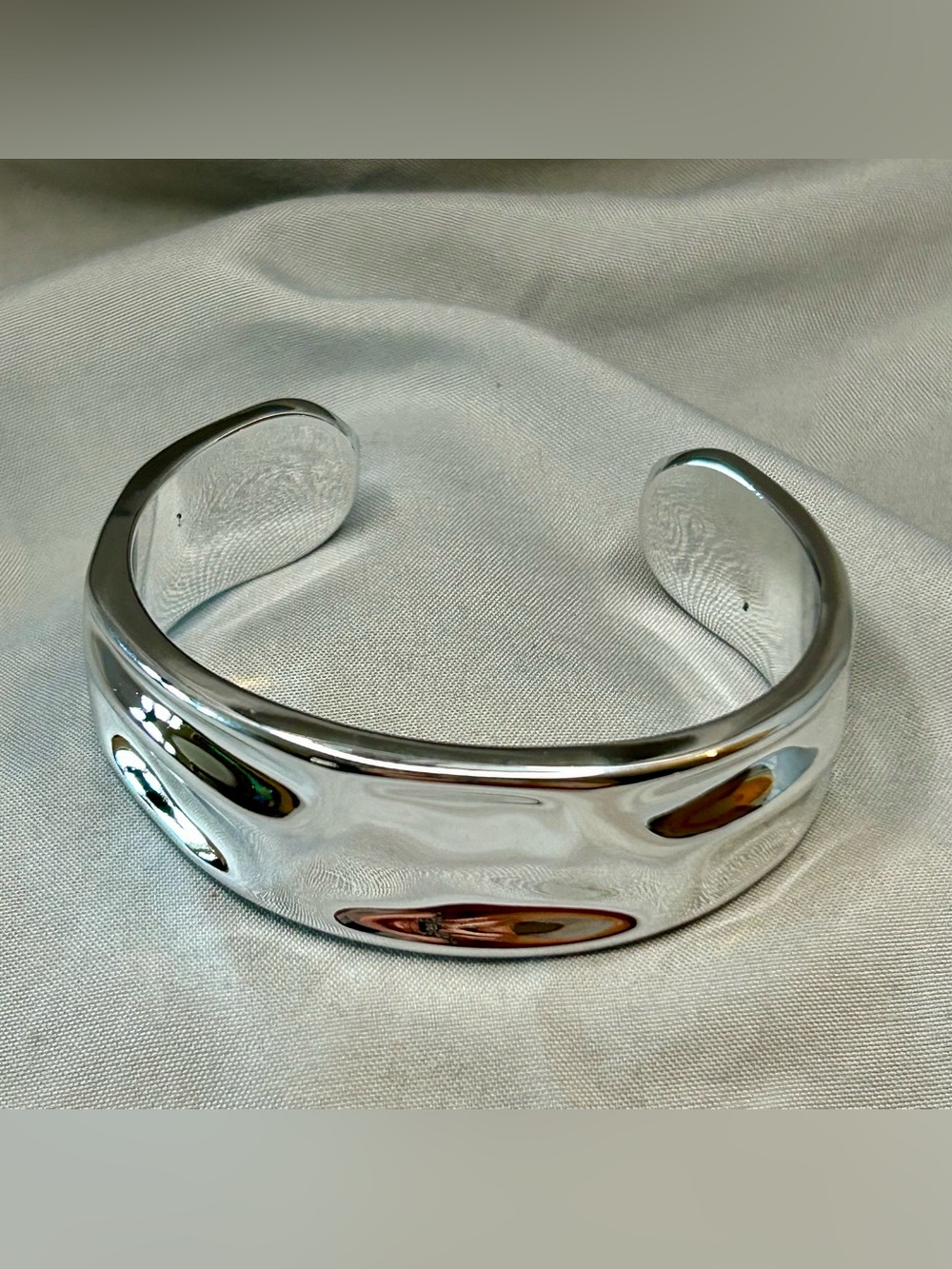 Chunky Silver Cuff Bracelet - Polished Metal Look